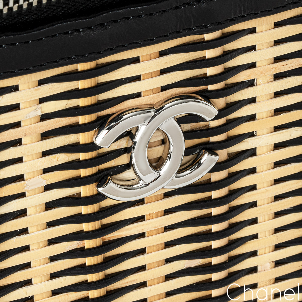 Chanel Raffia Rattan & Calfskin Vanity Case Bag